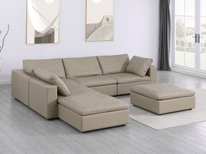DivanItalia 1100 6-Piece Left Arm Facing 3-Seat Sectional – Top-Grain Italian Leather - Beige