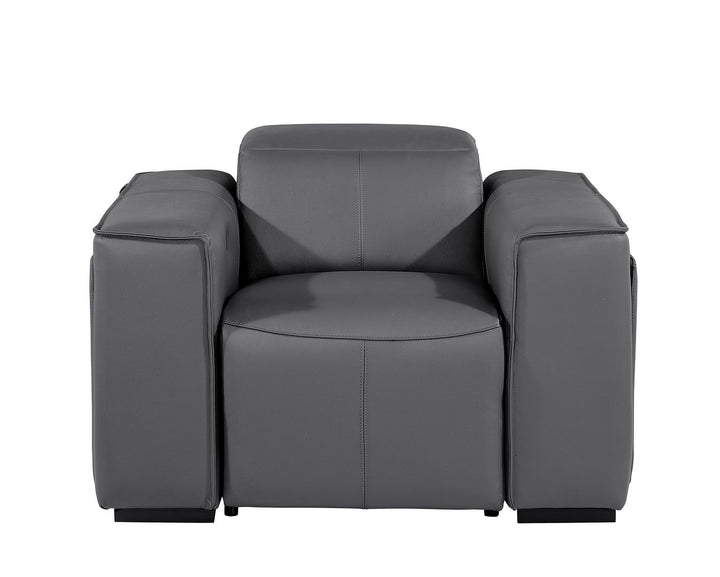 DivanItalia 1224 Top Grain Italian Leather Power Reclining Chair with Power Headrests - Dark Gray