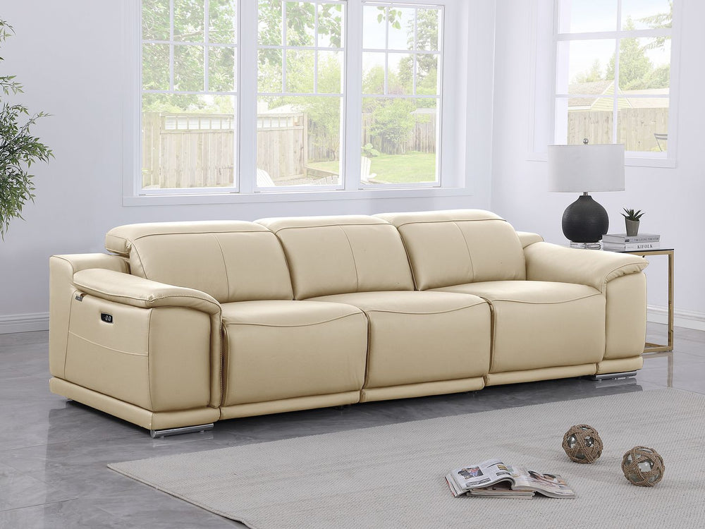 DivanItalia 9762 3-Piece Modular Power Reclining Sofa with 2 Power Recliners in Top Grain Italian Leather - Beige