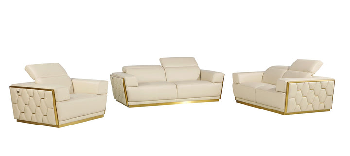 DivanItalia 1111 3-Piece Sofa Set with Adjustable Headrest in Top-Grain Italian Leather - Cream
