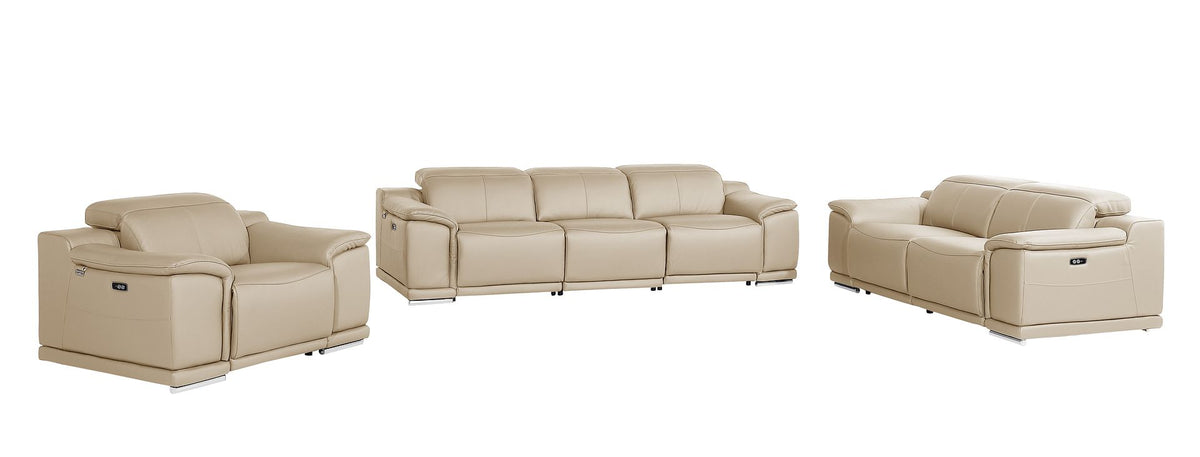DivanItalia 9762 6-Piece Modular Power Reclining Sofa, Loveseat and Chair Set with 5 Power Recliners in Top Grain Italian Leather - Beige