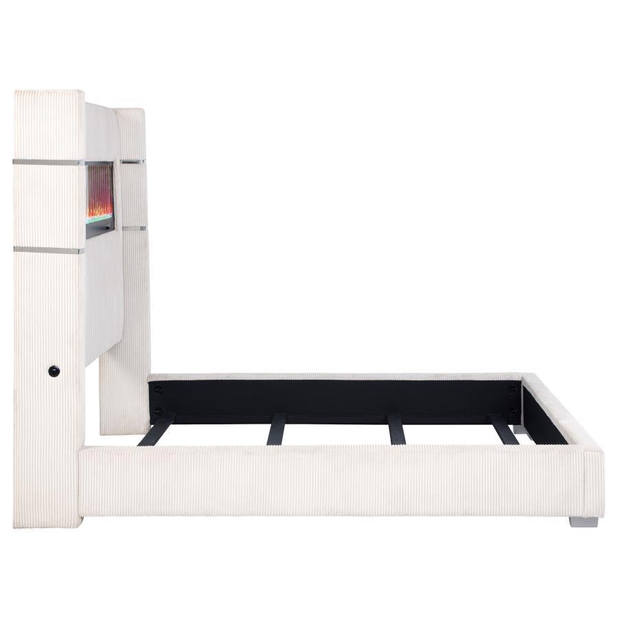 Tisdall - Upholstered Cal King Fireplace Bed - Cream