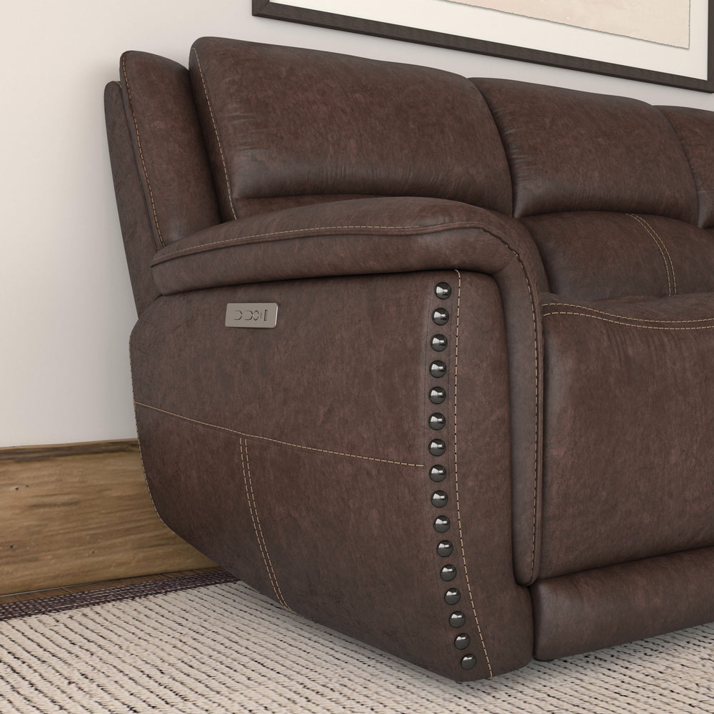 Beau Fabric Power Reclining Sofa with Power Headrests in Sable