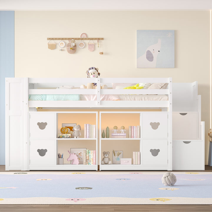 solid-low-twin-loft-bed-with-storage-cabinets-staircase-drawers-led-lights-white