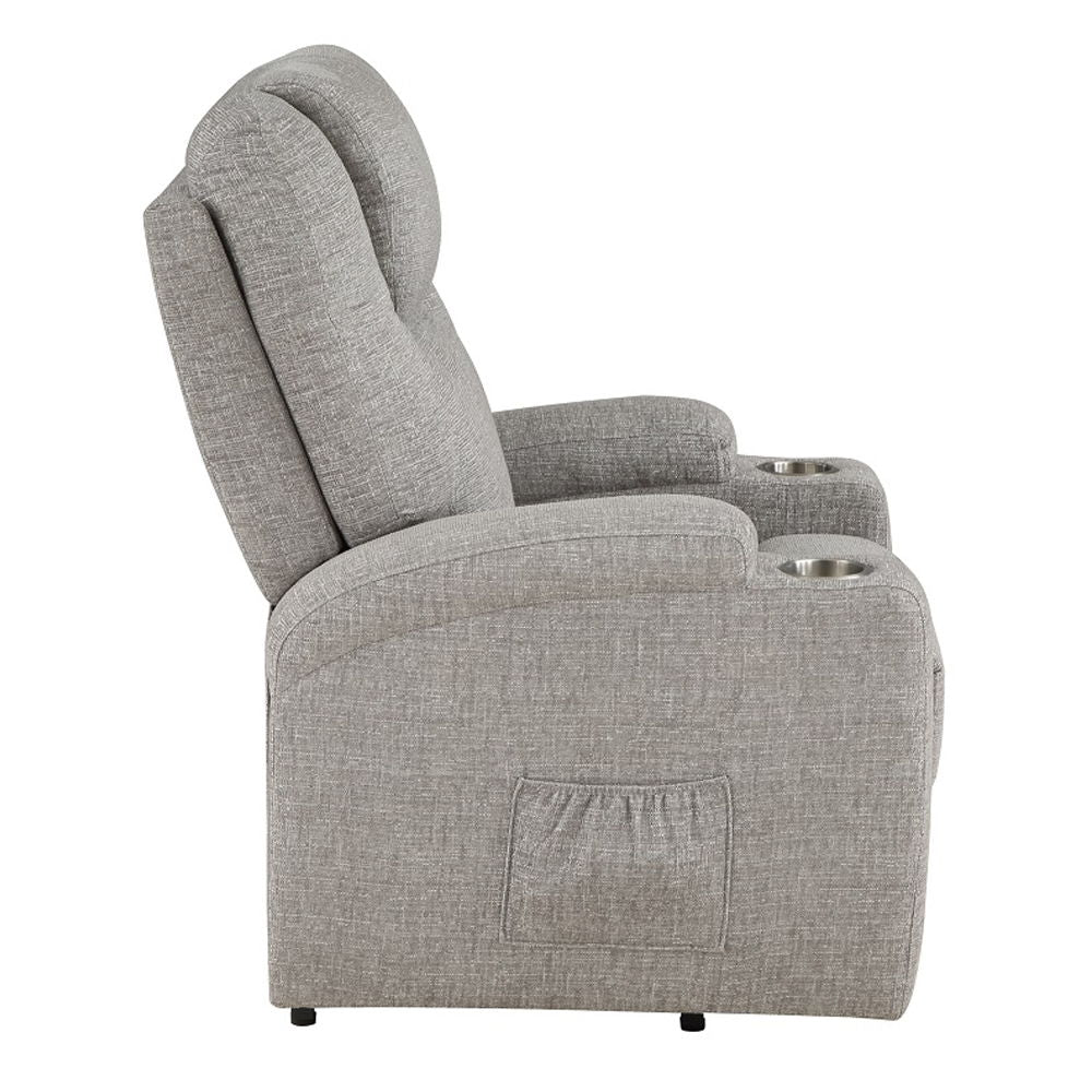 Evander - Recliner With Power Lift & Massage - Light Gray Chenille