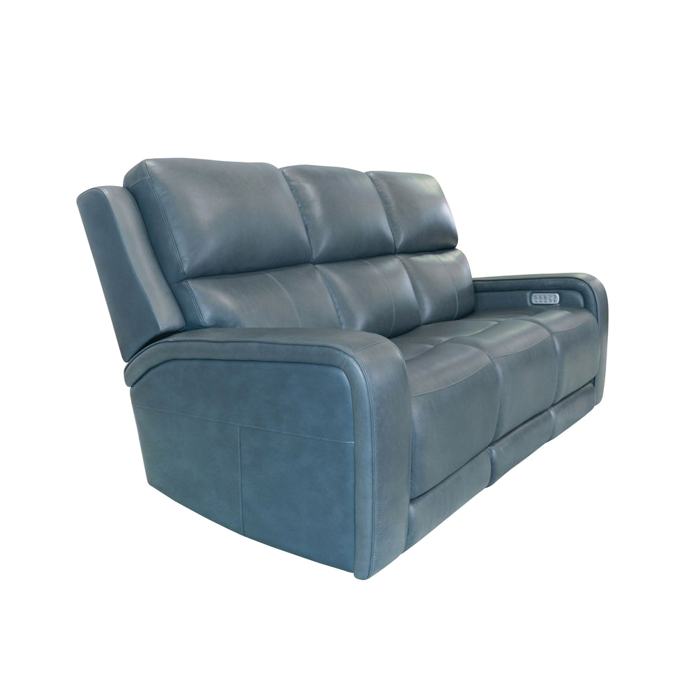 Oasis Leather Power Reclining Sofa with Power Headrests, Lumbar, Heat & Massage in Storm