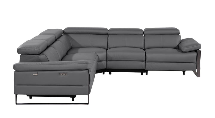 DivanItalia 1246 5-Piece L-Shaped Modular Power Reclining Sectional with Power Headrests – Top Grain Italian Leather - Dark Gray