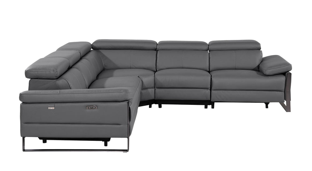 DivanItalia 1246 5-Piece L-Shaped Modular Power Reclining Sectional with Power Headrests – Top Grain Italian Leather - Dark Gray