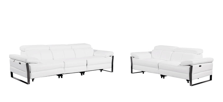 DivanItalia 1246 Modular Power Dual Reclining Sofa and Loveseat Set with Power Headrests – Top Grain Italian Leather - White