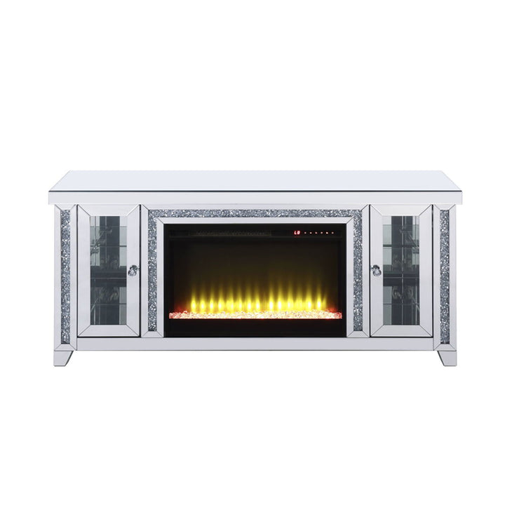 Noralie - TV Stand With Fireplace & LED - Mirrored & Faux Diamonds