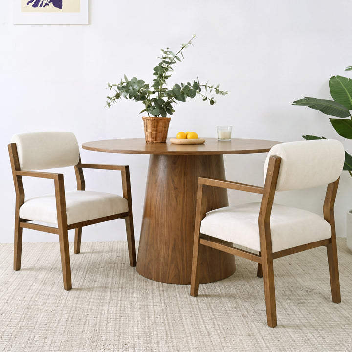 Padded Rubberwood Armchair – Natural/Beige (Set of 2)