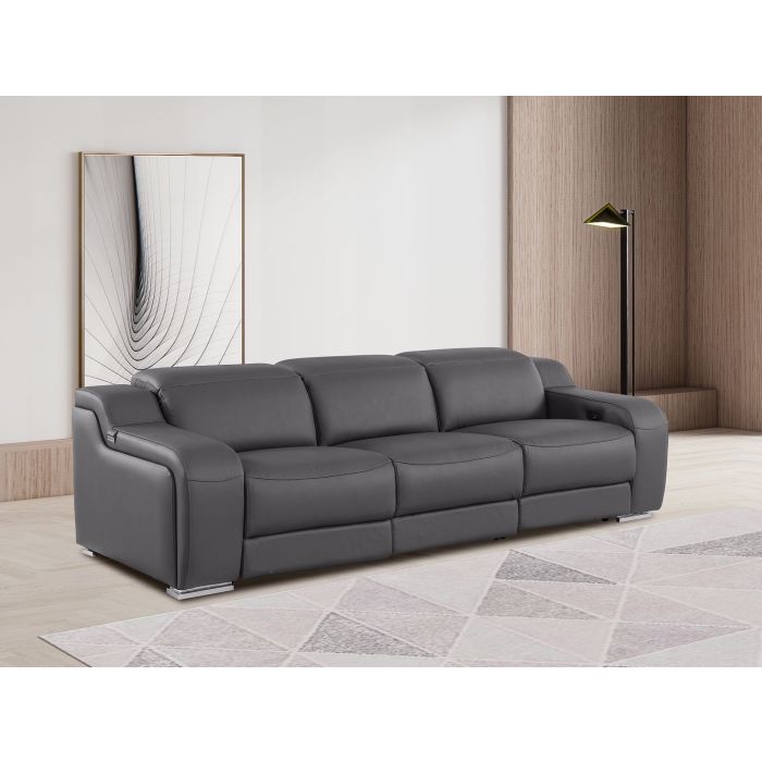 DivanItalia Beige 3-Piece Modular Power Reclining Sofa in Top Grain Italian Leather with 3 Power Recliners &amp; Power Headrests
