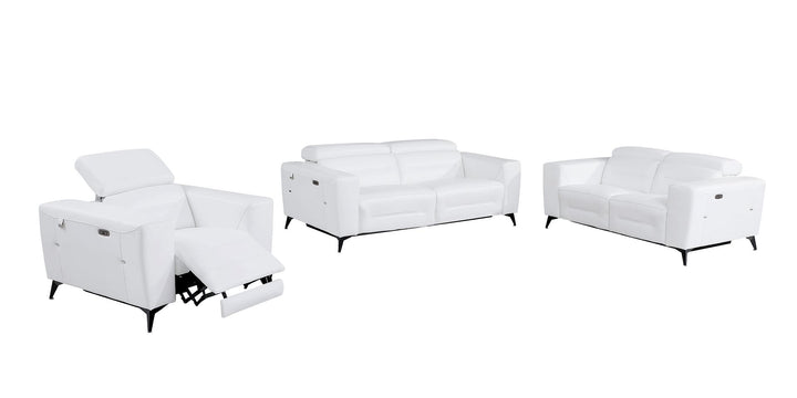 DivanItalia 989 Power Reclining 3-Piece Sofa Set with Power Headrest in Top-Grain Italian Leather - White