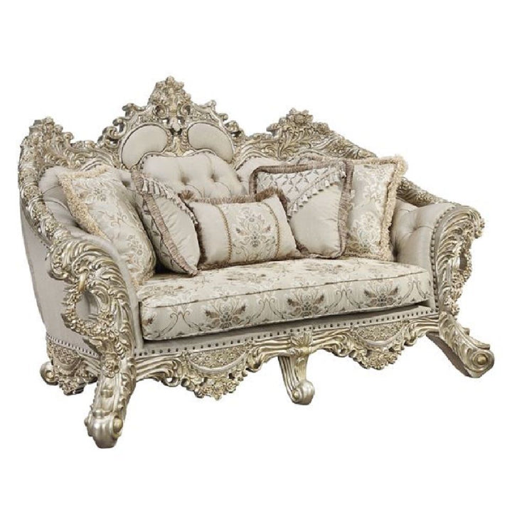 Danae - Loveseat With 5 Pillows - Fabric, Champagne & Gold