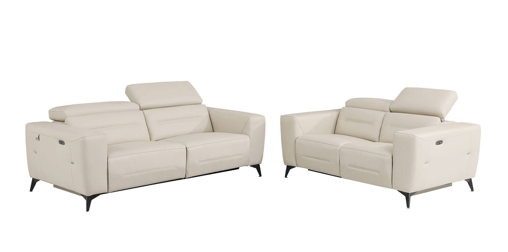 DivanItalia 989 Power Reclining 2-Piece Sofa Set with Power Headrest in Top-Grain Italian Leather - Beige