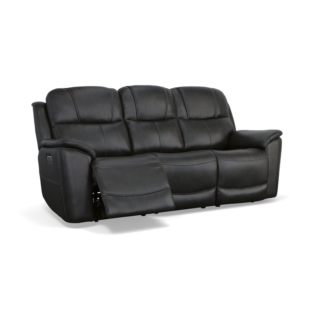 Crew Leather Power Reclining Sofa with Power Headrests & Lumbar in Raven