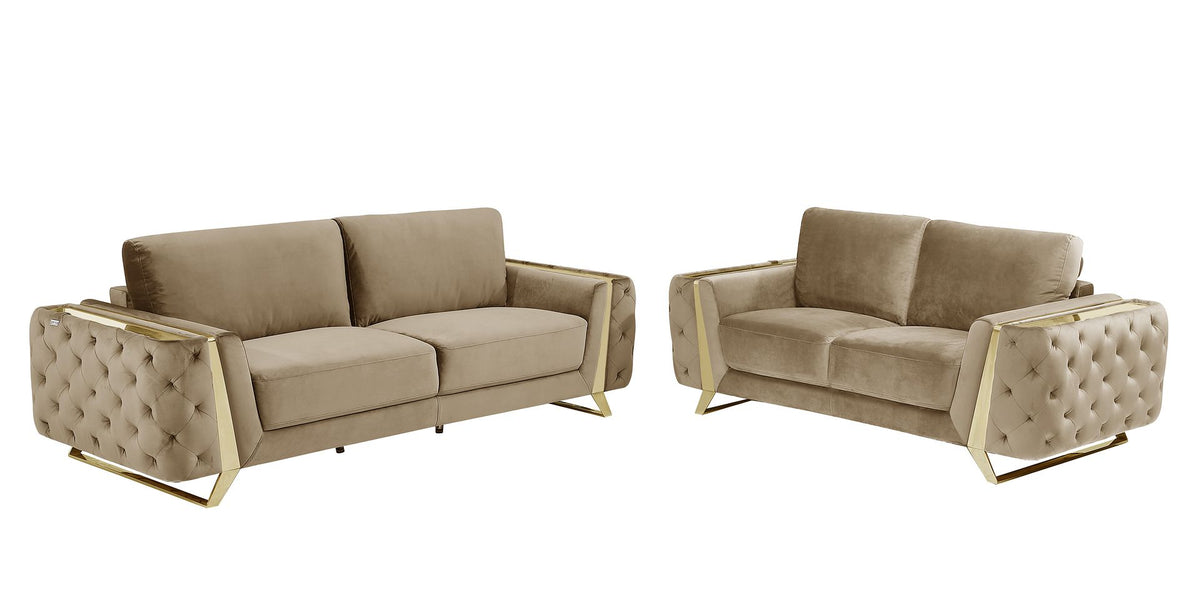 DivanItalia 1051 2-Piece Sofa Set in Velvet Fabric - Cream