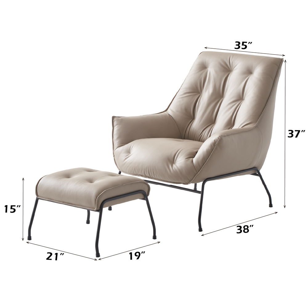 Zusa - Accent Chair & Ottoman - Khaki Top Grain Leather