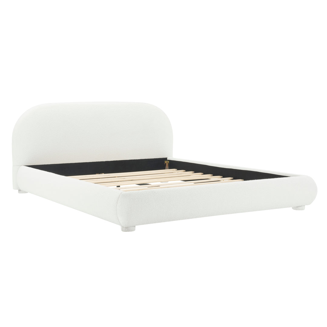 Curved Boucle Queen Bed – Cream
