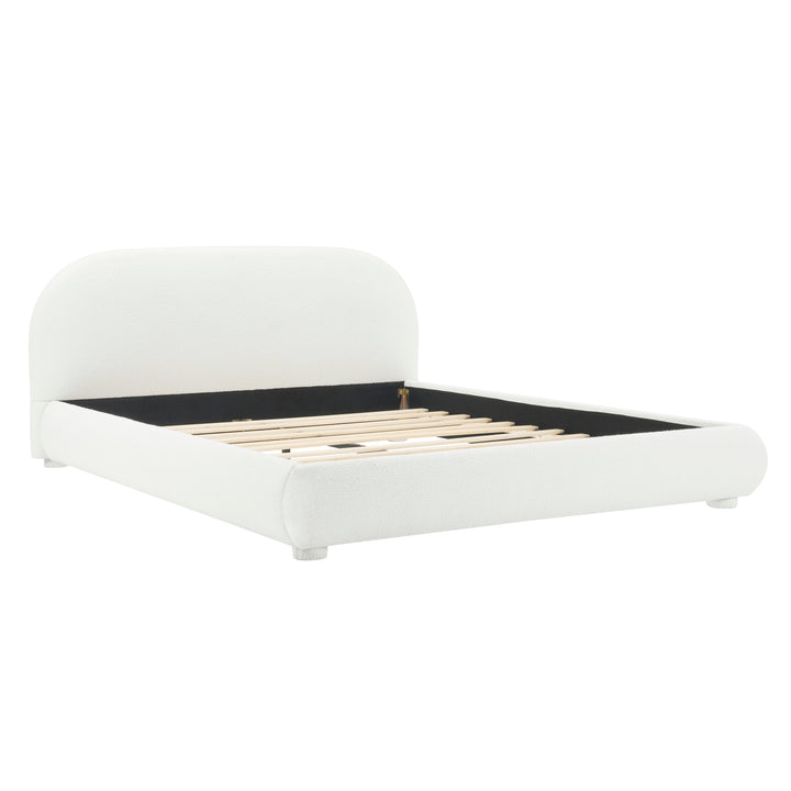 Curved Boucle Queen Bed – Cream