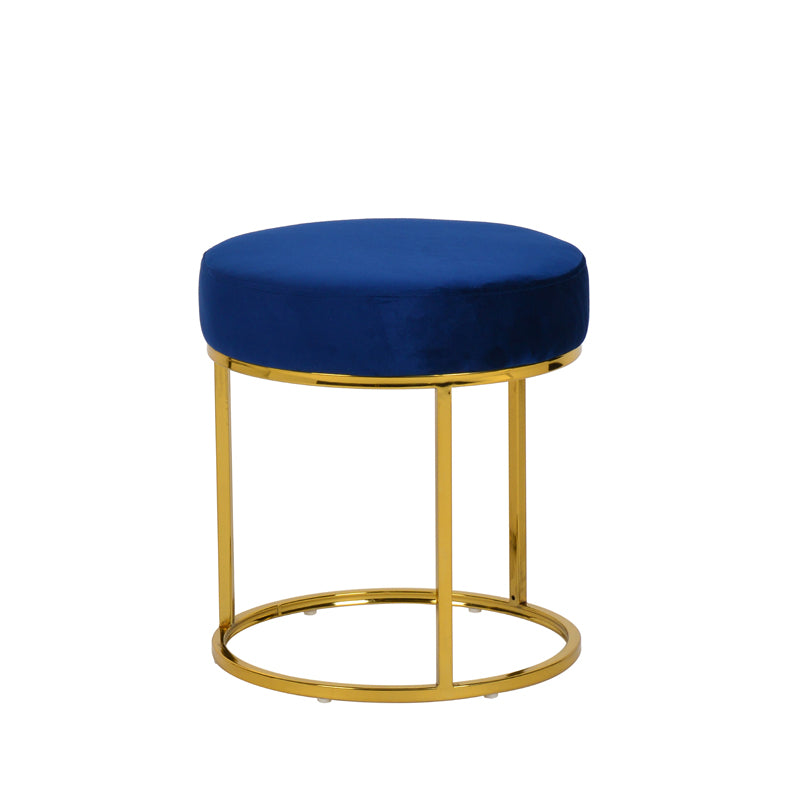 Elmont Modern Blue Velvet  and  Gold Stool Ottoman