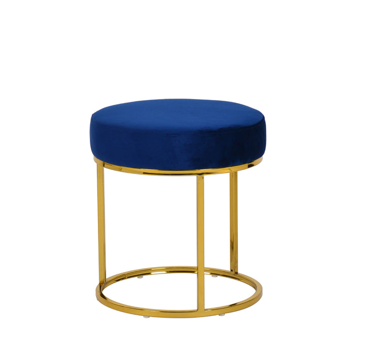 Elmont Modern Blue Velvet  and  Gold Stool Ottoman