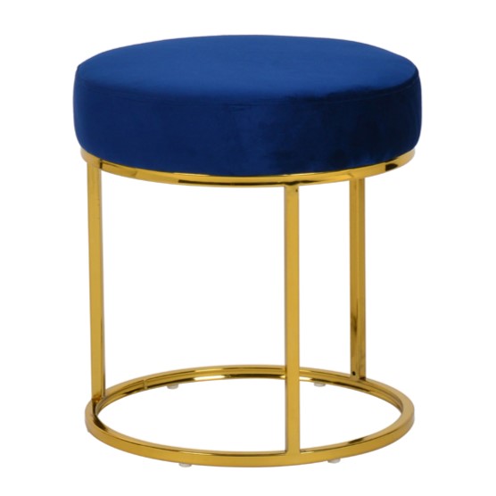 Elmont Modern Blue Velvet & Gold Stool Ottoman