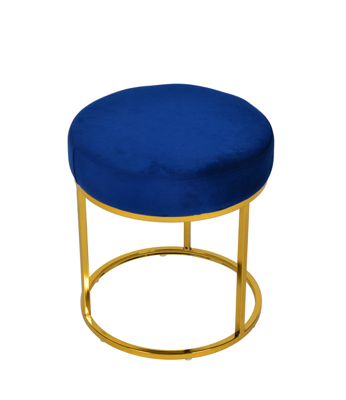 Elmont Modern Blue Velvet  and  Gold Stool Ottoman