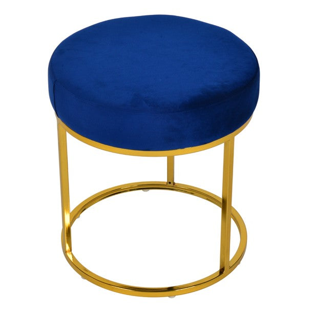 Elmont Modern Blue Velvet & Gold Stool Ottoman