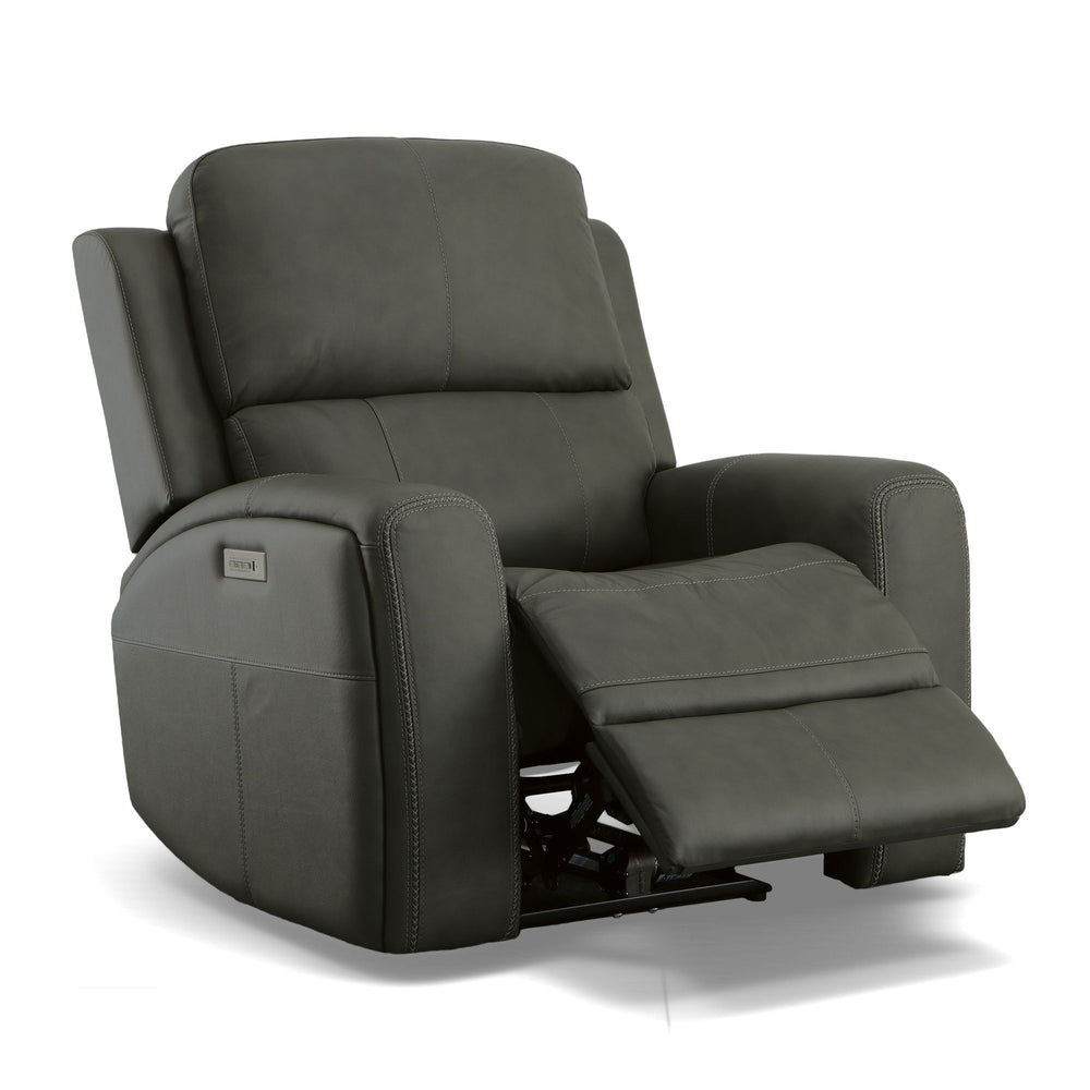 Linden Leather Power Recliner with Power Headrest & Lumbar in Charcoal