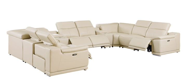 DivanItalia 9762 10-Piece U Shaped Top Grain Italian Leather Sectional Sofa with 4 Power Recliners - Beige