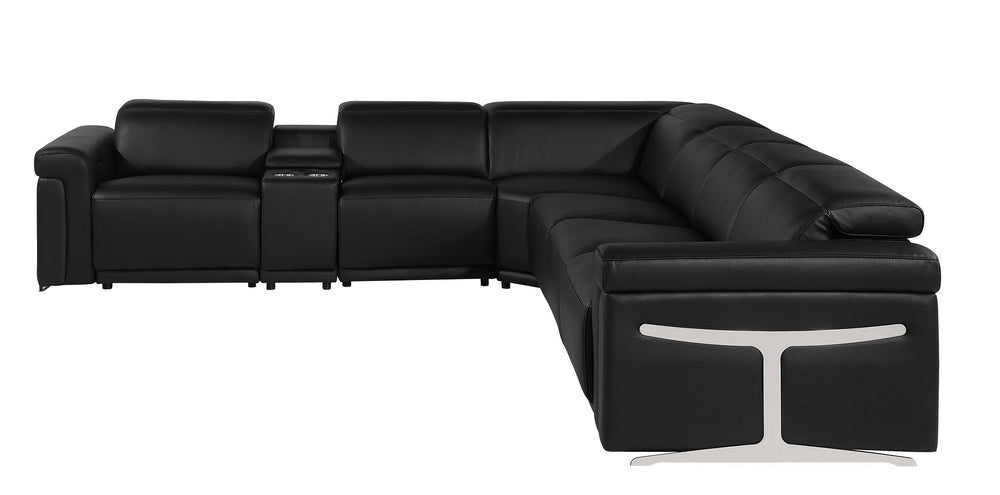 DivanItalia 1126 7-Piece L-Shaped Sectional Sofa in Top Grain Italian Leather with 4 Power Recliners & Power Headrests - Black