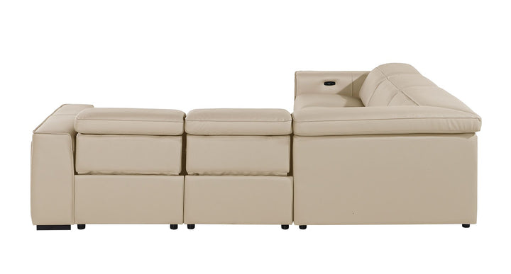 DivanItalia 1224 5-Piece L-Shaped Sectional Sofa in Top Grain Italian Leather with 3 Power Recliners &amp; Power Headrests - Beige
