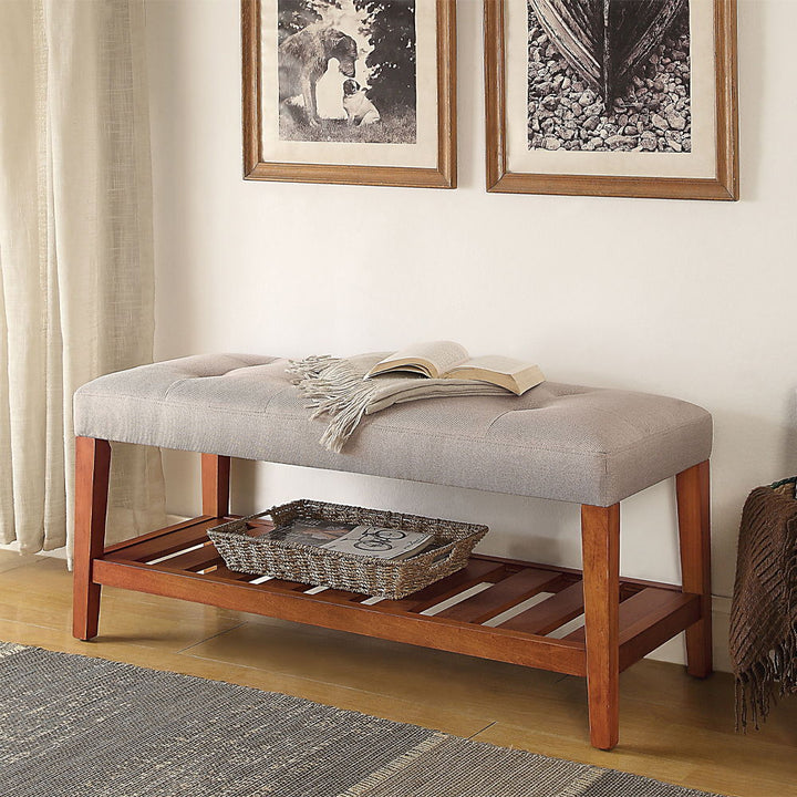 Charla - Bench - Light Gray Fabric & Oak