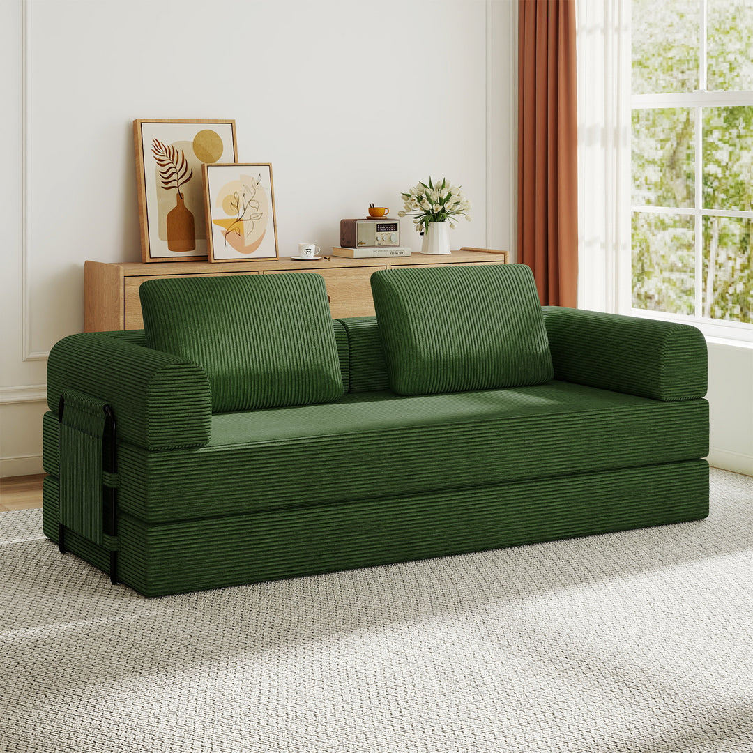 Corduroy Convertible Sleeper Sofa Bed with Pillow – Jade