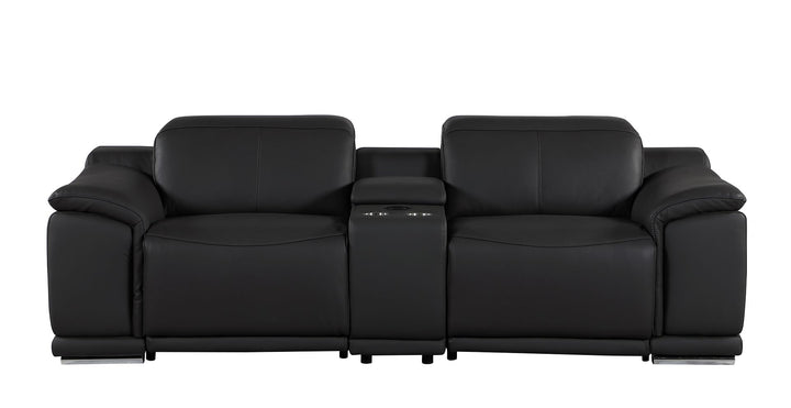 DivanItalia 9762 3-Piece Modular Power Reclining Console Loveseat with 2 Power Recliners in Top Grain Italian Leather - Black