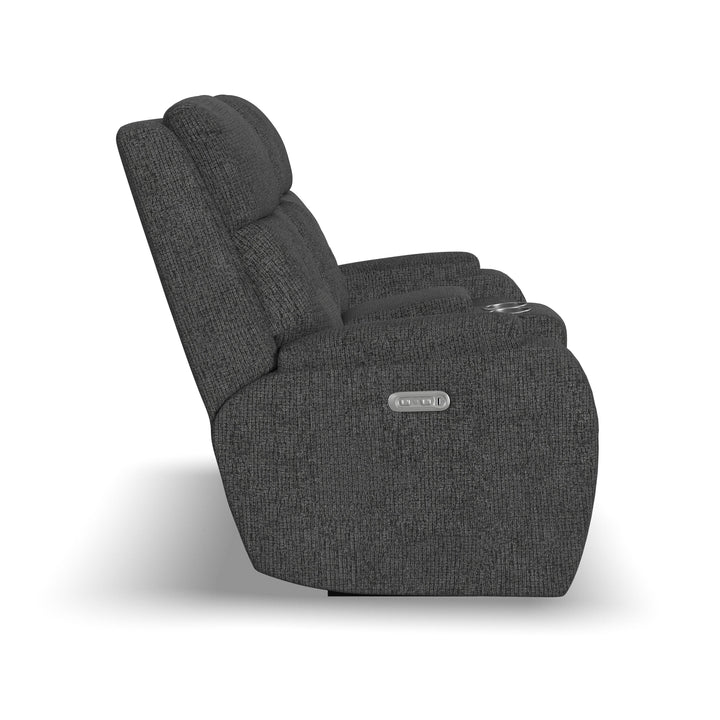 Strait Power Reclining Loveseat With Console &amp; Power Headrests Gray