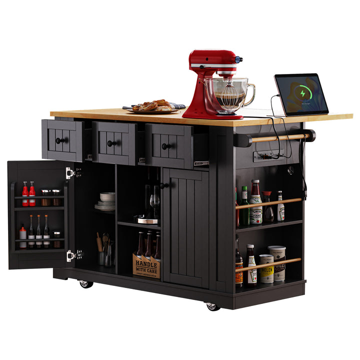 53-inch-black-kitchen-island-cart-with-drop-leaf-and-power-outlet