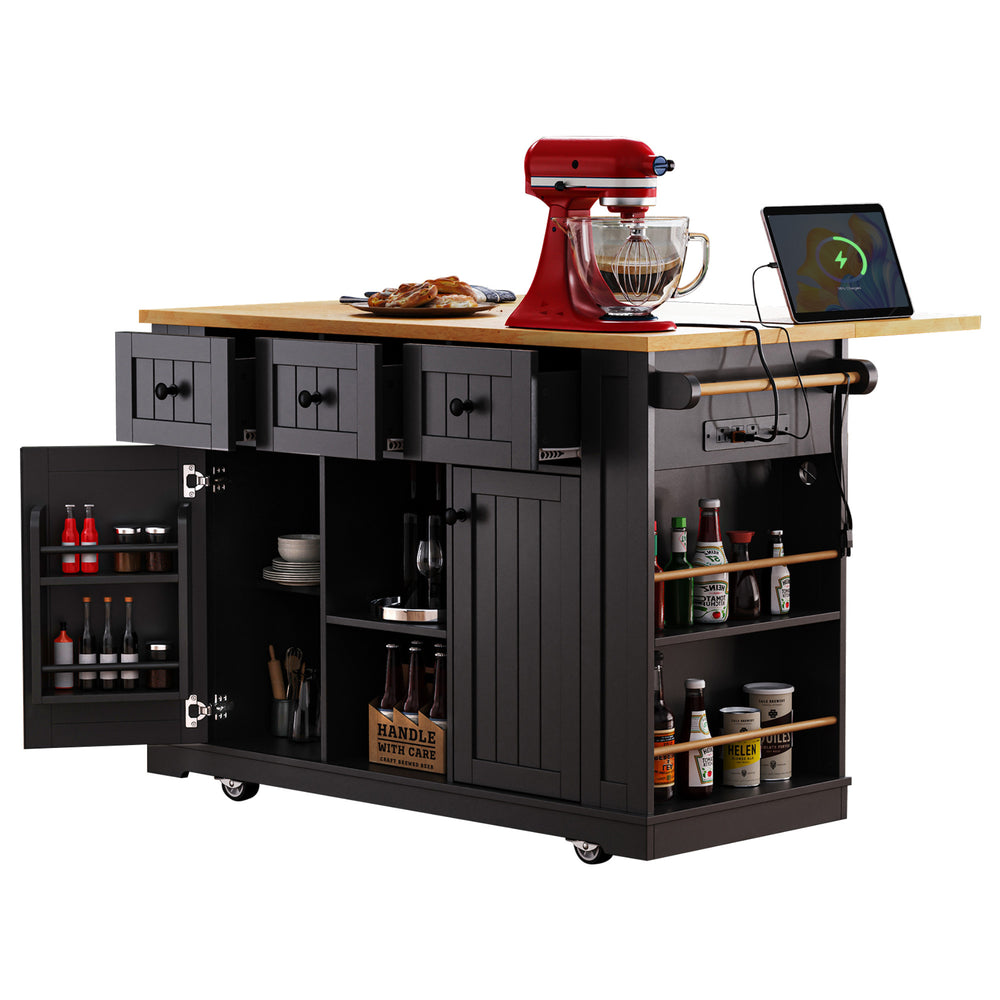 53-inch-black-kitchen-island-cart-with-drop-leaf-and-power-outlet