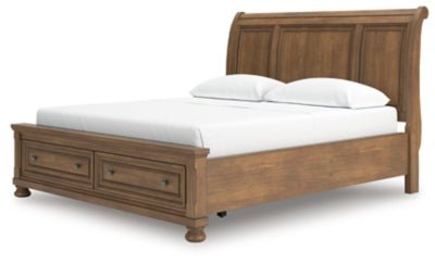 Feddinger California King Storage Sleigh Bed - Light Brown Storage Bed modern furniture Contempo Furniture