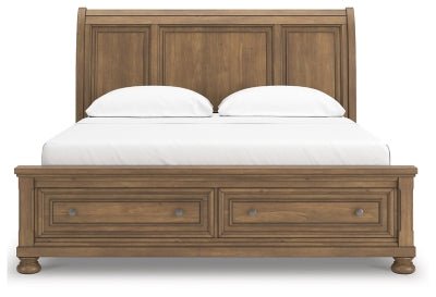 Feddinger California King Storage Sleigh Bed - Light Brown Storage Bed modern furniture Contempo Furniture