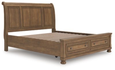 Feddinger California King Storage Sleigh Bed - Light Brown Storage Bed modern furniture Contempo Furniture
