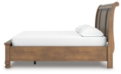 Feddinger California King Storage Sleigh Bed - Light Brown Storage Bed modern furniture Contempo Furniture