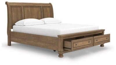 Feddinger California King Storage Sleigh Bed - Light Brown Storage Bed modern furniture Contempo Furniture