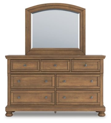 Feddinger Dresser and Mirror - Light Brown Dresser &amp; Mirror modern furniture Contempo Furniture