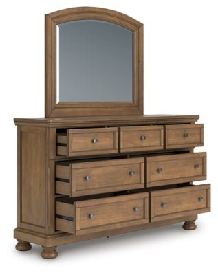 Feddinger Dresser and Mirror - Light Brown Dresser &amp; Mirror modern furniture Contempo Furniture