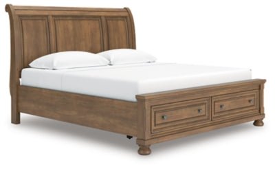 Feddinger King Storage Sleigh Bed - Light Brown | Ashley Furniture
