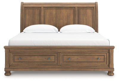Feddinger King Storage Sleigh Bed - Light Brown Storage Bed modern furniture Contempo Furniture