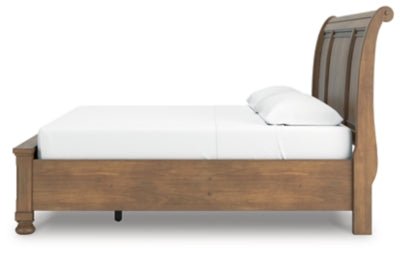 Feddinger King Storage Sleigh Bed - Light Brown Storage Bed modern furniture Contempo Furniture
