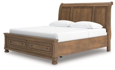 Feddinger King Storage Sleigh Bed - Light Brown Storage Bed modern furniture Contempo Furniture